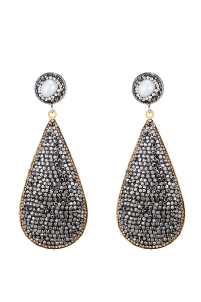 Eye Candy La Duchess Pearl And Hematite Teardrop Statement Earring In Grey