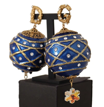 Shop Dolce & Gabbana Brass Christmas Ball Crystal Clip On Women's Earrings In Blue