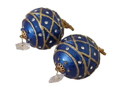 Shop Dolce & Gabbana Brass Christmas Ball Crystal Clip On Women's Earrings In Blue