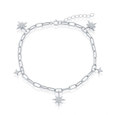 Simona Sterling Silver North Star Cz Paperclip Bracelet