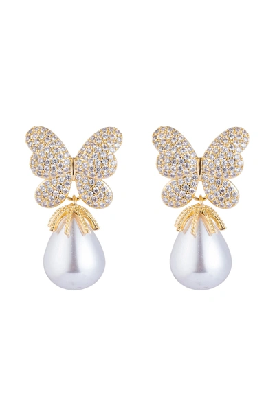 Shop Eye Candy La Monarch Butterfly Earrings In Gold