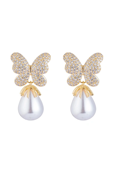 Eye Candy La Luxe Collection Monarch Butterfly Cubic Zirconia Crystal Drop Earring In Gold