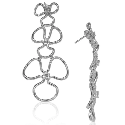Suzy Levian Sterling Silver Cz Flower Drop Dangle Earrings In White