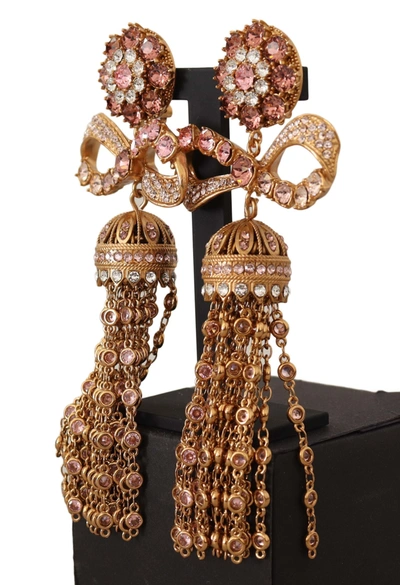 Shop Dolce & Gabbana Dangling Crystals Long Clip-on Jewelry Women's Earrings In Brown
