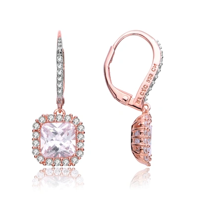 Shop Genevive Sterling Silver Rose Gold Plated Cubic Zirconia Square Drop Earrings In Pink