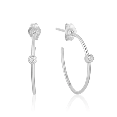 Shop Ariana Rabbani Single Diamond Hoop Earrings (small) In Silver