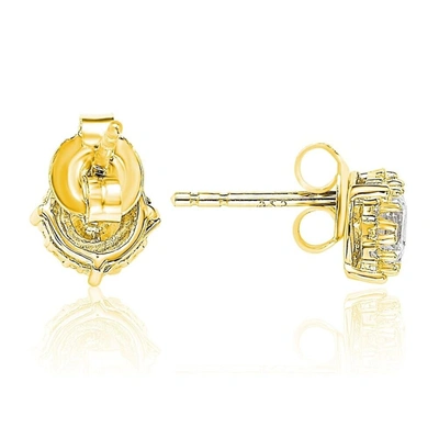 Suzy Levian Yellow Sterling Silver White Cubic Zirconia Round Stud Earrings In Gold