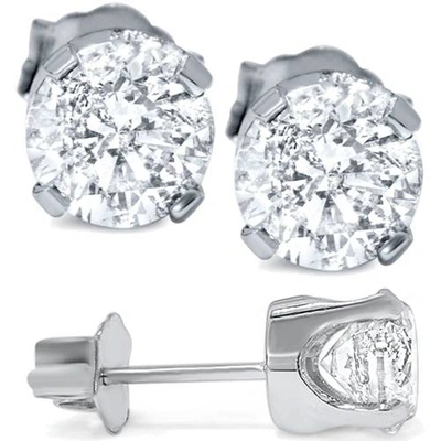 Pompeii3 1.55ct Diamond Studs & Earring Halo Jackets 14k White Gold In Silver