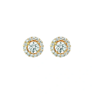 Shop Ariana Rabbani Diamond Solitaire Stud Earrings With Pave Diamonds Yellow Gold In Pink