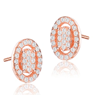 Shop Genevive Sterling Silver Rose Gold Plated Cubic Zirconia Oval Earrings In Pink