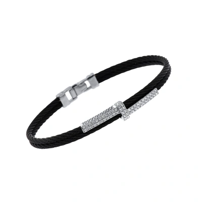 Shop Alor 18k White Gold And Black Cable Classic Stackable Diamond 0.51 Ct. Tw Bracelet 04-52-1127-11