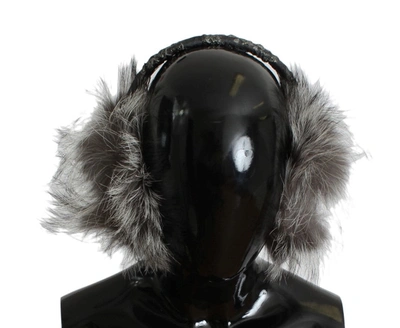 Shop Dolce & Gabbana Fox Fur Crystal Ear Women's Muffs In Grey