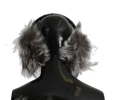 Shop Dolce & Gabbana Fox Fur Crystal Ear Women's Muffs In Grey
