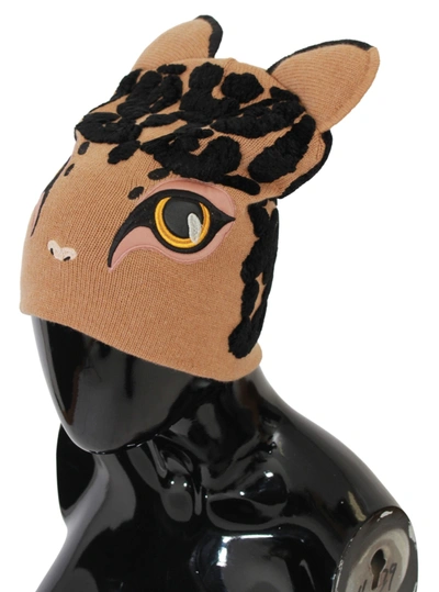 Shop Dolce & Gabbana Cats Eye Embroide Beanie Cashmere Women's Hat In Black