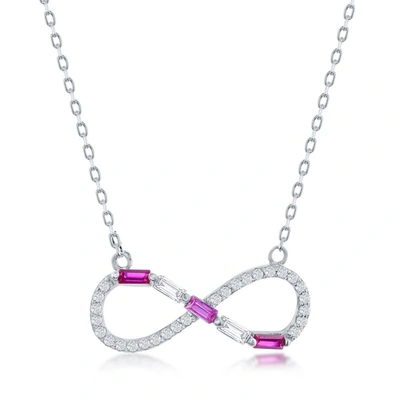 Simona Sterling Silver Baguette Cz Infinity Necklace In Pink