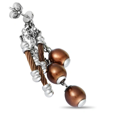 Shop Charriol Pearl Stainless Steel And Bronze Pvd Brown Pearls Dangle Push Back Earrings