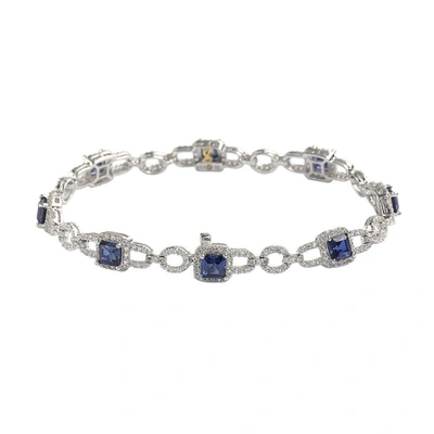 Shop Suzy Levian Sterling Silver Asscher Cut Sapphire & Diamond Accent Tennis Bracelet In Blue