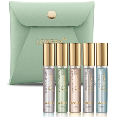 Shop Lovery 5pc Mini Perfumes For Travel Gifts, Solo Scent And Layering Fragrances With Pouch In Green