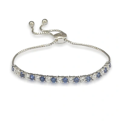 Shop Suzy Levian Sterling Silver Sapphire And Diamond Accent Adjustable Bolo Tennis Bracelet In Blue