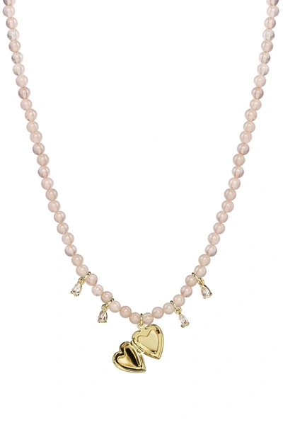 Eye Candy La Rose Quartz Locket Beaded Necklace In Pink
