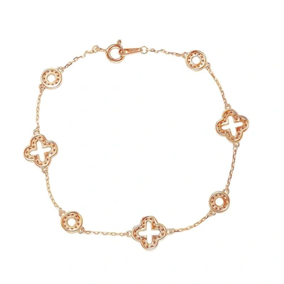 Suzy Levian Rose Sterling Silver White Cubic Zirconia Clover And Circles Bracelet