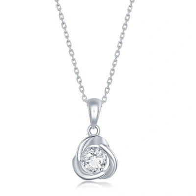 Simona Sterling Silver Round Cz Love Knot Stud Earrings Necklace Set
