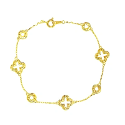 Suzy Levian Golden Sterling Silver White Cubic Zirconia Clover And Circles Bracelet