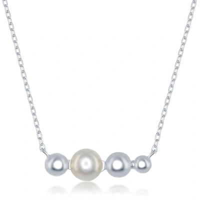 Simona Sterling Silver Fwp & Beaded Bar Necklace In Silver