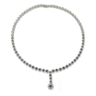 Suzy Levian Sterling Silver Round-cut Y-shaped Blue Sapphire & Diamond Accent Necklace In Blue
