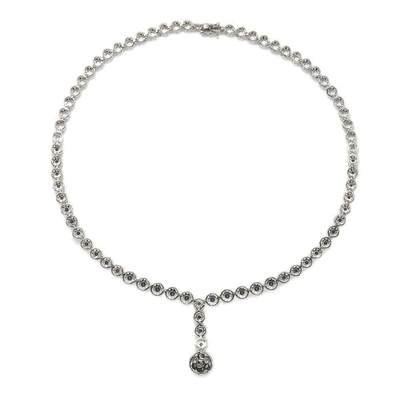 Suzy Levian Sterling Silver Round-cut Y-shaped Blue Sapphire & Diamond Accent Necklace In Blue