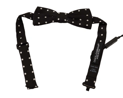 Shop Dolce & Gabbana Polka Dot Silk Adjustable Neck Papillon Bow Men's Tie In Black