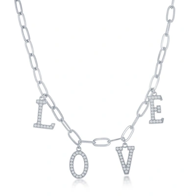 Simona Sterling Silver Cz 'love' Paperclip Necklace In Silver