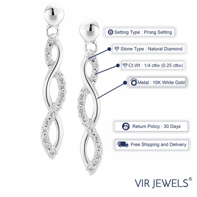 Vir Jewels 1/4 Cttw Diamond Infinity Dangle Earrings 10k White Gold 1 Inch With Push Backs In Silver
