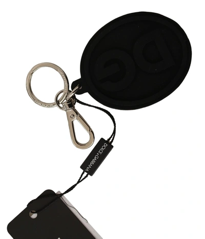 Shop Dolce & Gabbana Rubber Dg Logo  Brass Metal Men's Keychain In Black