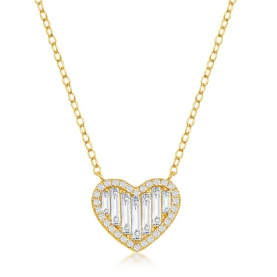 Simona Sterling Silver Round And Baguette Cz Heart Necklace In Silver