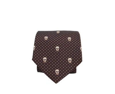 Shop Alexander Mcqueen Men's Skull Polka Dot Silk Tie In Brown