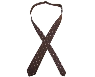 Shop Alexander Mcqueen Men's Skull Polka Dot Silk Tie In Brown