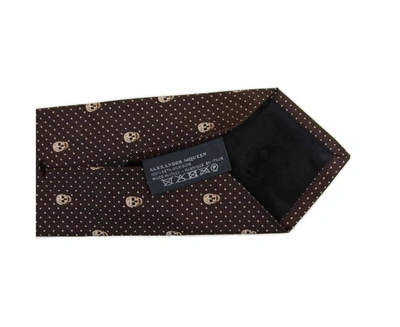 Shop Alexander Mcqueen Men's Skull Polka Dot Silk Tie In Brown