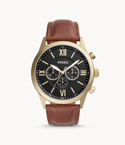 Shop Fossil Men's Flynn Chronograph, Gold-tone Stainless Steel Watch In Brown