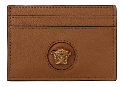 Versace Calf Leather Card Holder Women's Wallet In Brown