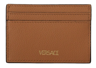 Versace Calf Leather Card Holder Women's Wallet In Brown