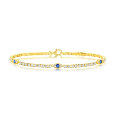 Shop Simona Sterling Silver Cz Evil Eye Tennis Anklet - Gold Plated