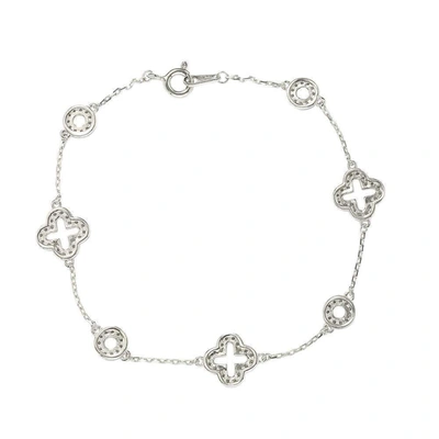 Suzy Levian Sterling Silver White Cubic Zirconia Clover And Circles Bracelet