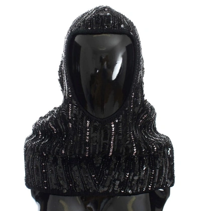 Shop Dolce & Gabbana Knitted Sequin Hood Scarf Women's Hat In Black