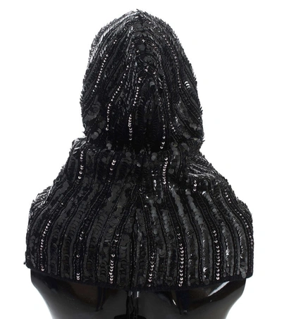 Shop Dolce & Gabbana Knitted Sequin Hood Scarf Women's Hat In Black