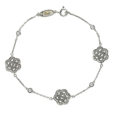 Shop Suzy Levian Sterling Silver Sapphire & Diamond Accent Flowers Station Bracelet In Blue