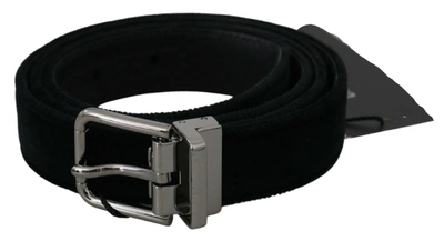 Shop Dolce & Gabbana Velvet Leather  Buckle Men's Belt In Black