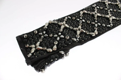Shop Dolce & Gabbana Leather Crystal Beaded Finger Free Women's Gloves In Black