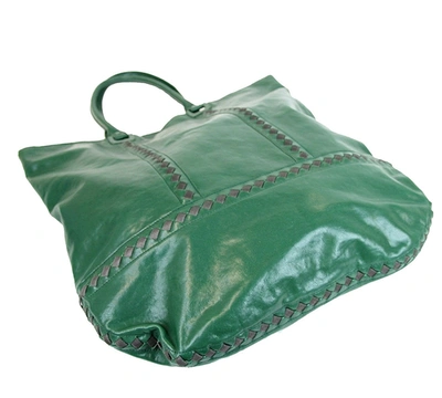 Shop Bottega Veneta Unisex Leather Woven Detail Tote Bag In Green