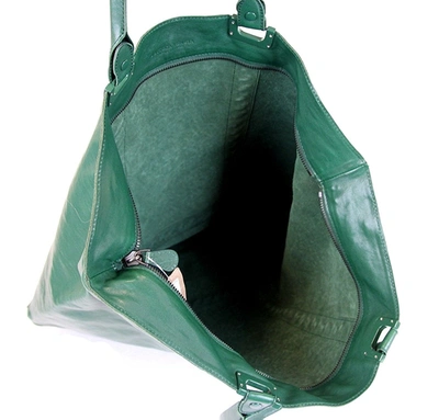 Shop Bottega Veneta Unisex Leather Woven Detail Tote Bag In Green